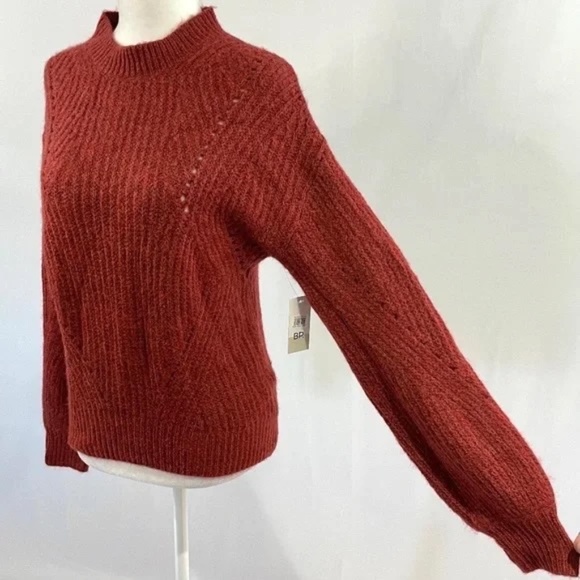 New BP Pointelle Chunky Knit Long Sleeve Oversized Sweater Red Rhubarb Size XXS - Picture 8 of 16